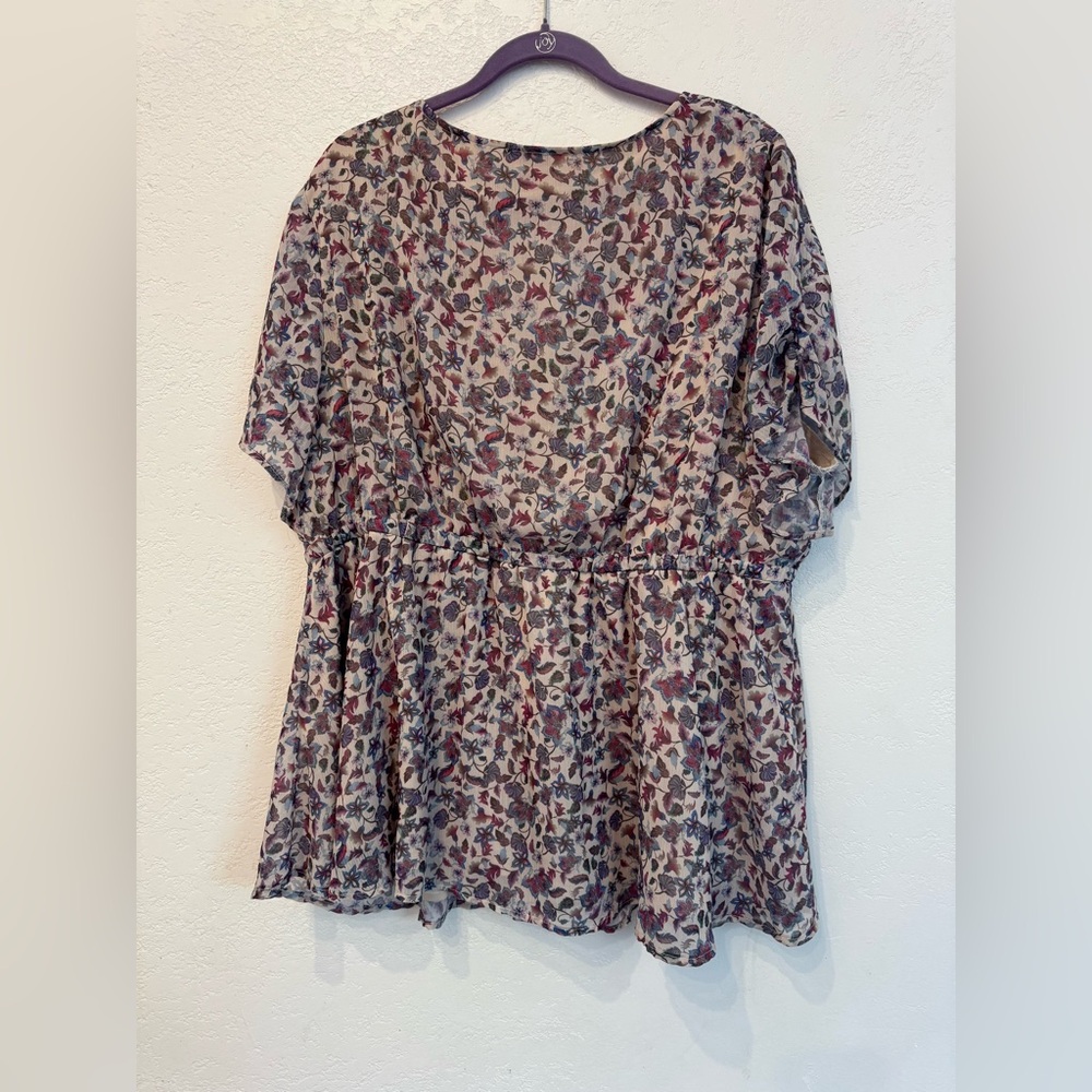 Torrid Womens 4X Purple Ditsy Floral Short Sleeves Chiffon Babydoll Blouse - Picture 15 of 16